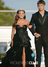 Nicola | A - Line Sequins Appliques Light Pink Long Prom Dress - Price #price_variant_lowest# - Black - PromDressClub